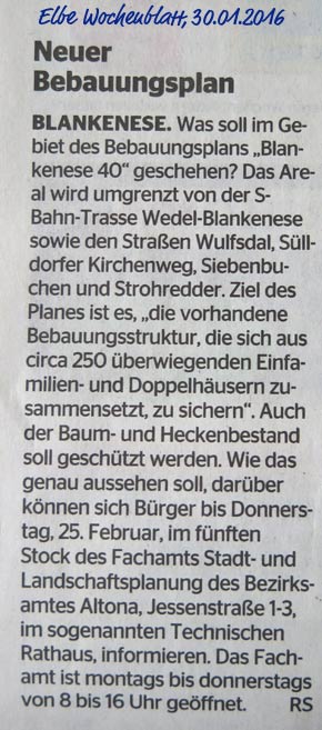 Artikel Elbewochenblatt - B-Plan Blankenese